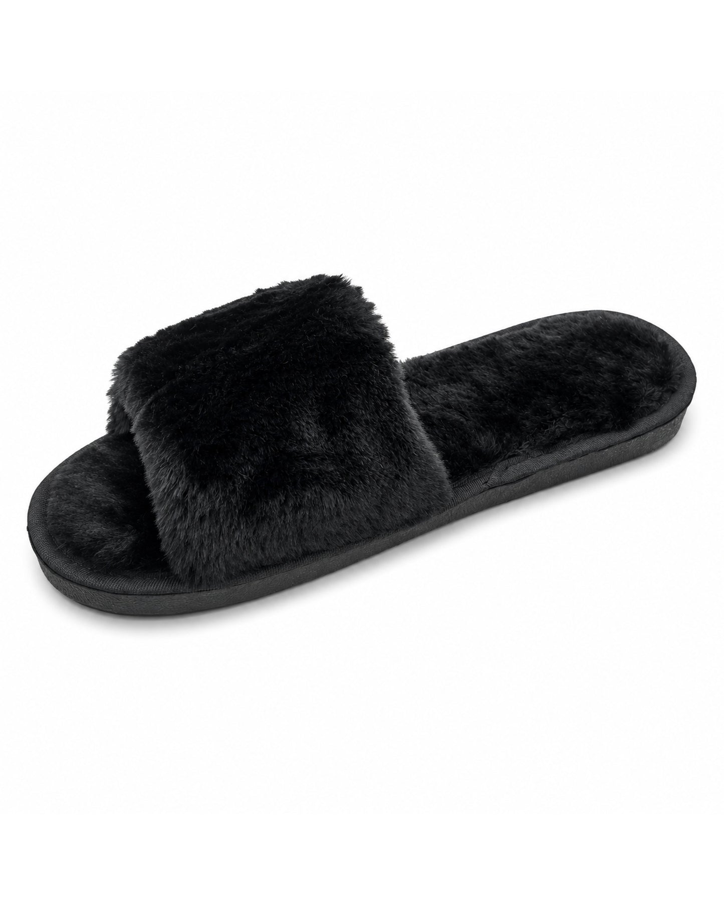 Black Slide Fluffy Slippers - SLP101
