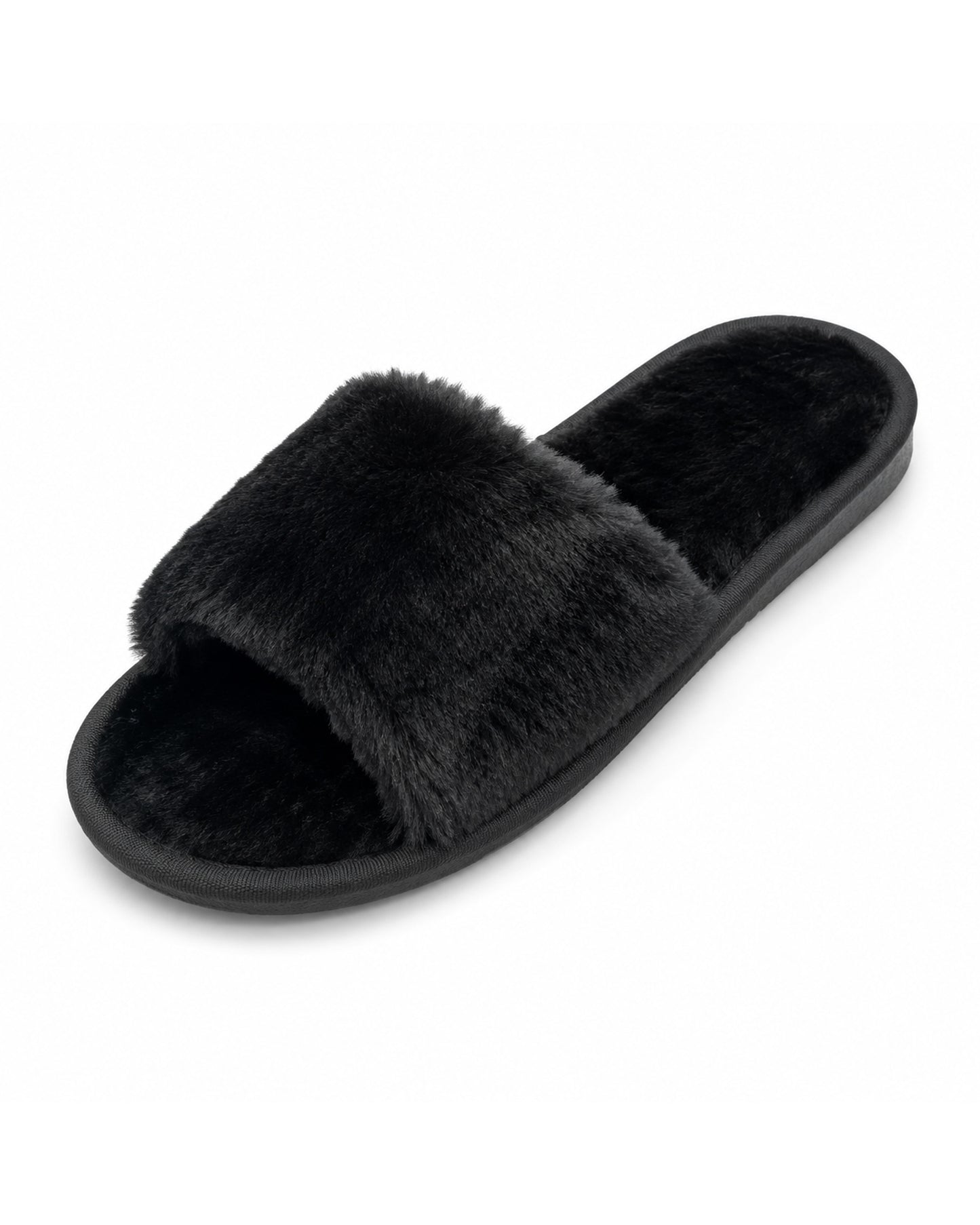 Black Slide Fluffy Slippers - SLP101