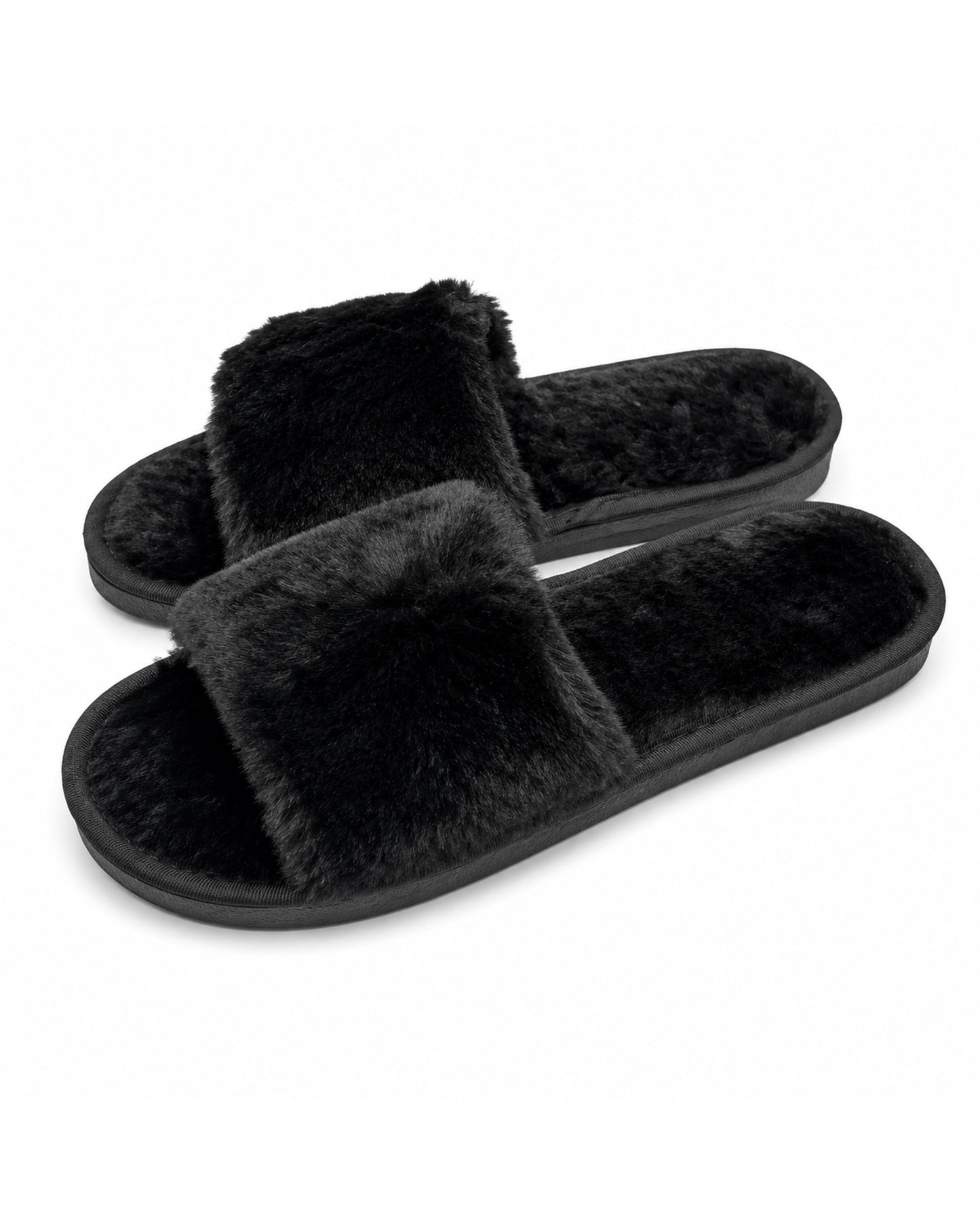 Black bulk slippers for wedding guests and bridesmaids.