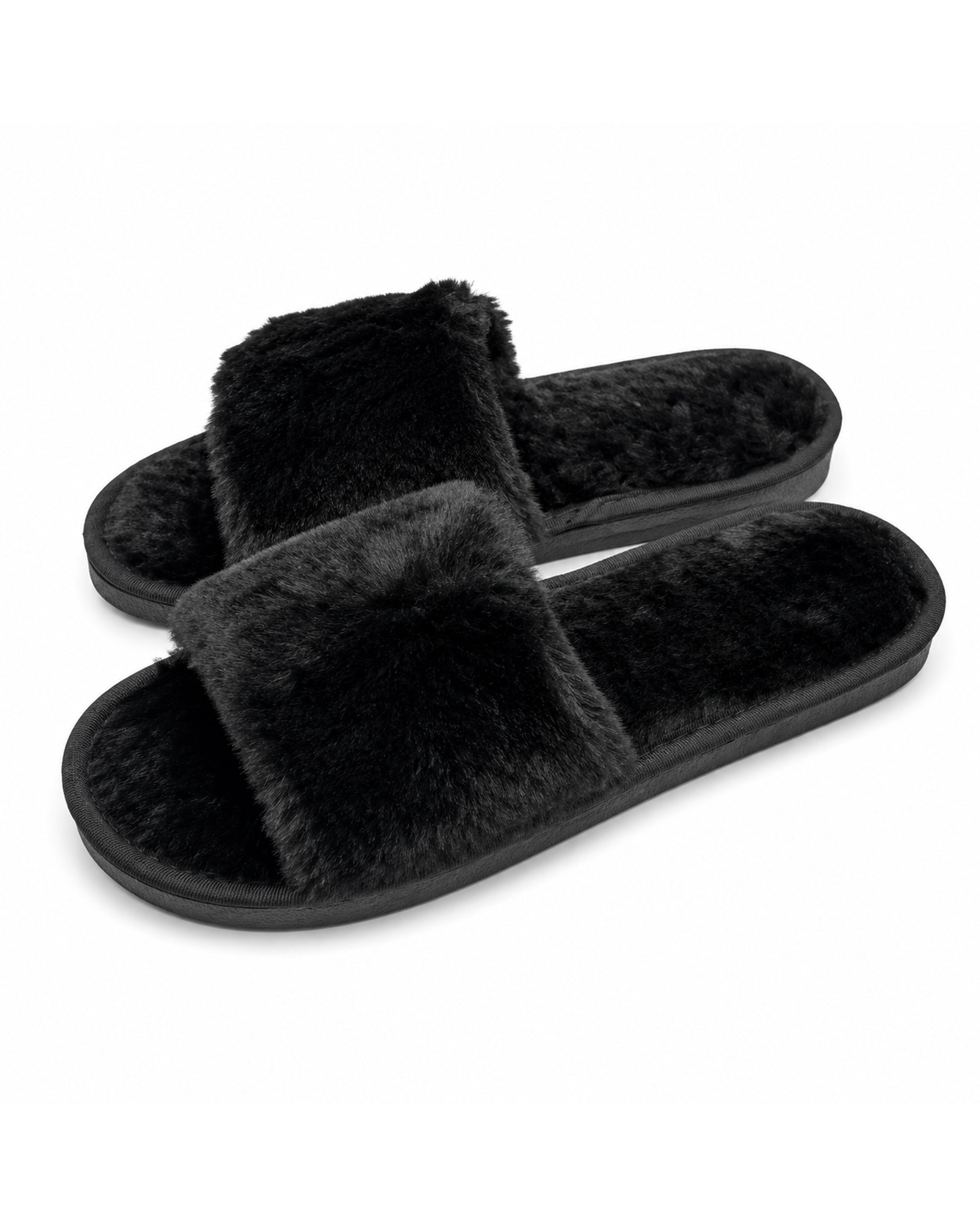 Black bulk slippers for wedding guests and bridesmaids.