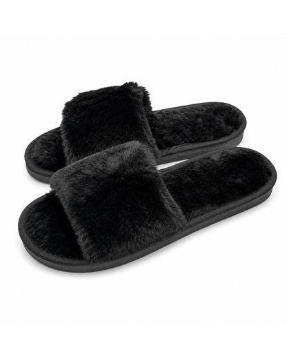 Black bulk slippers for wedding guests and bridesmaids.