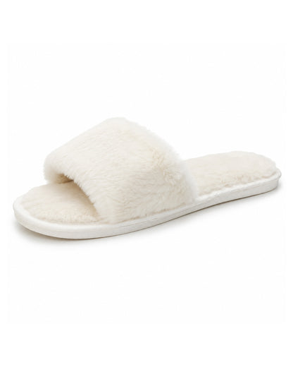Set of 10 Ivory Fluffy Slide Slippers - US Medium (7-8) - Euro 40-41 -SLP101