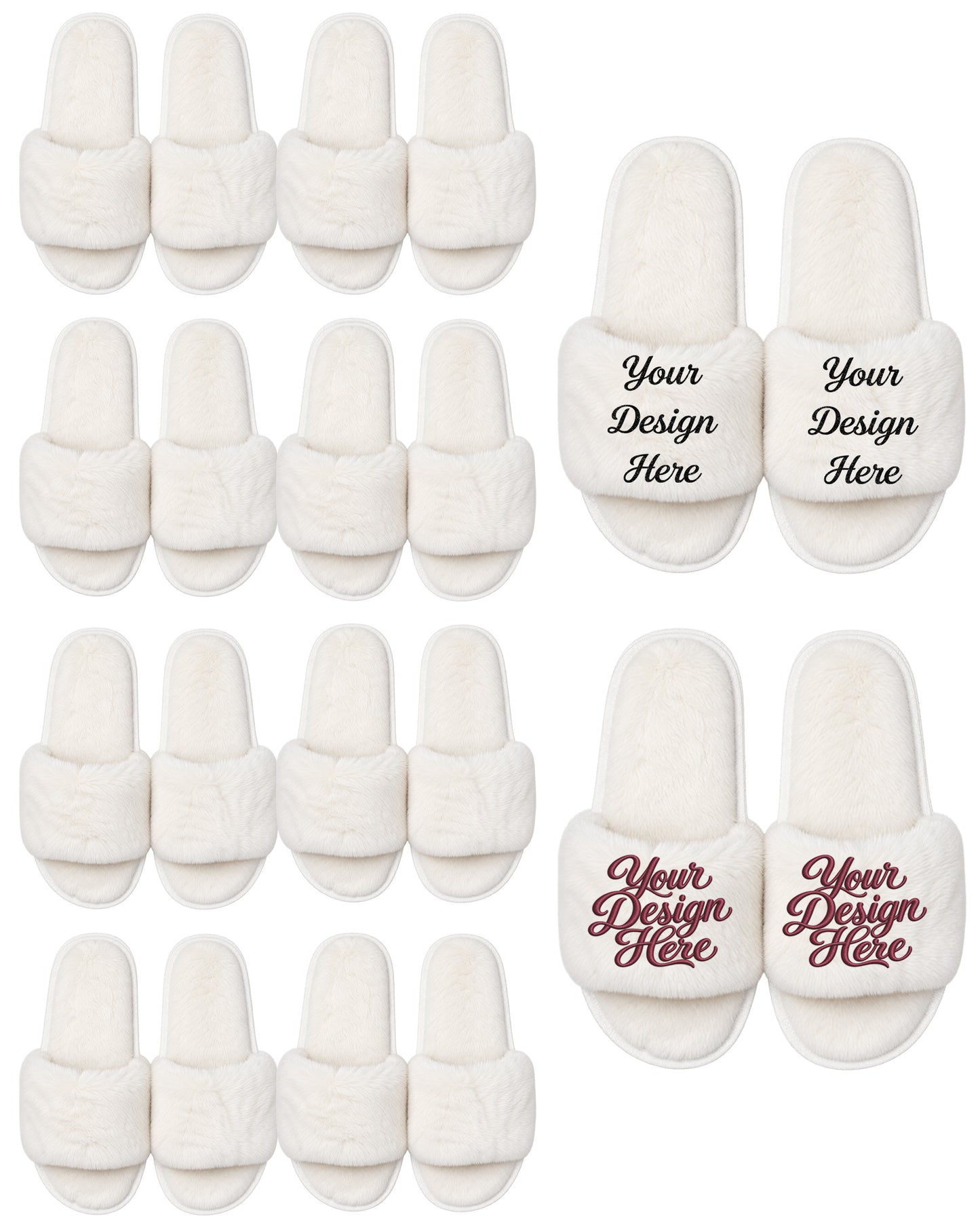 Set of 10 ivory slippers.
