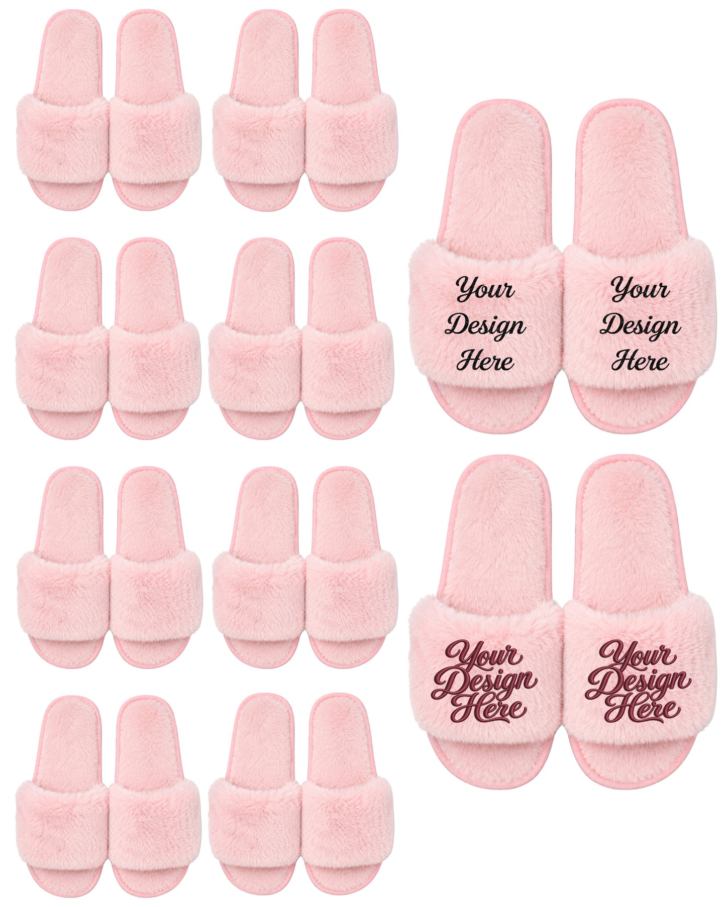 Set of 10 pink slippers.
