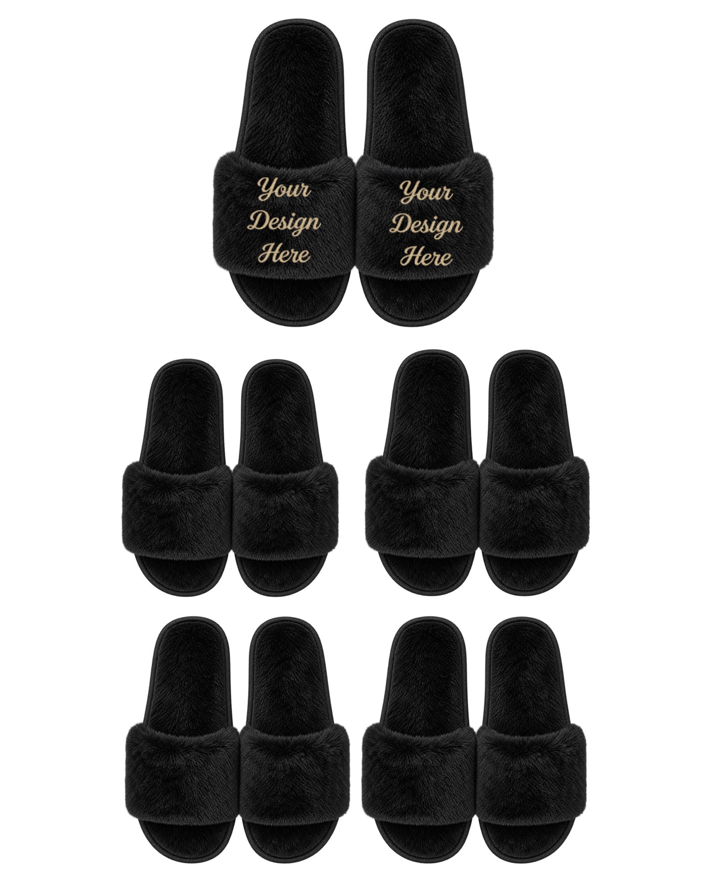 Set of 5 black slippers.