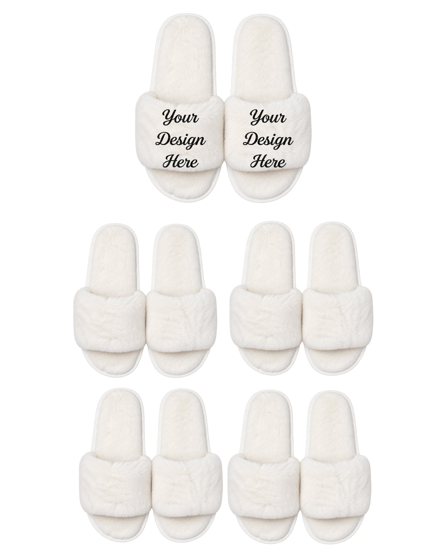 Set of 5 ivory slippers.
