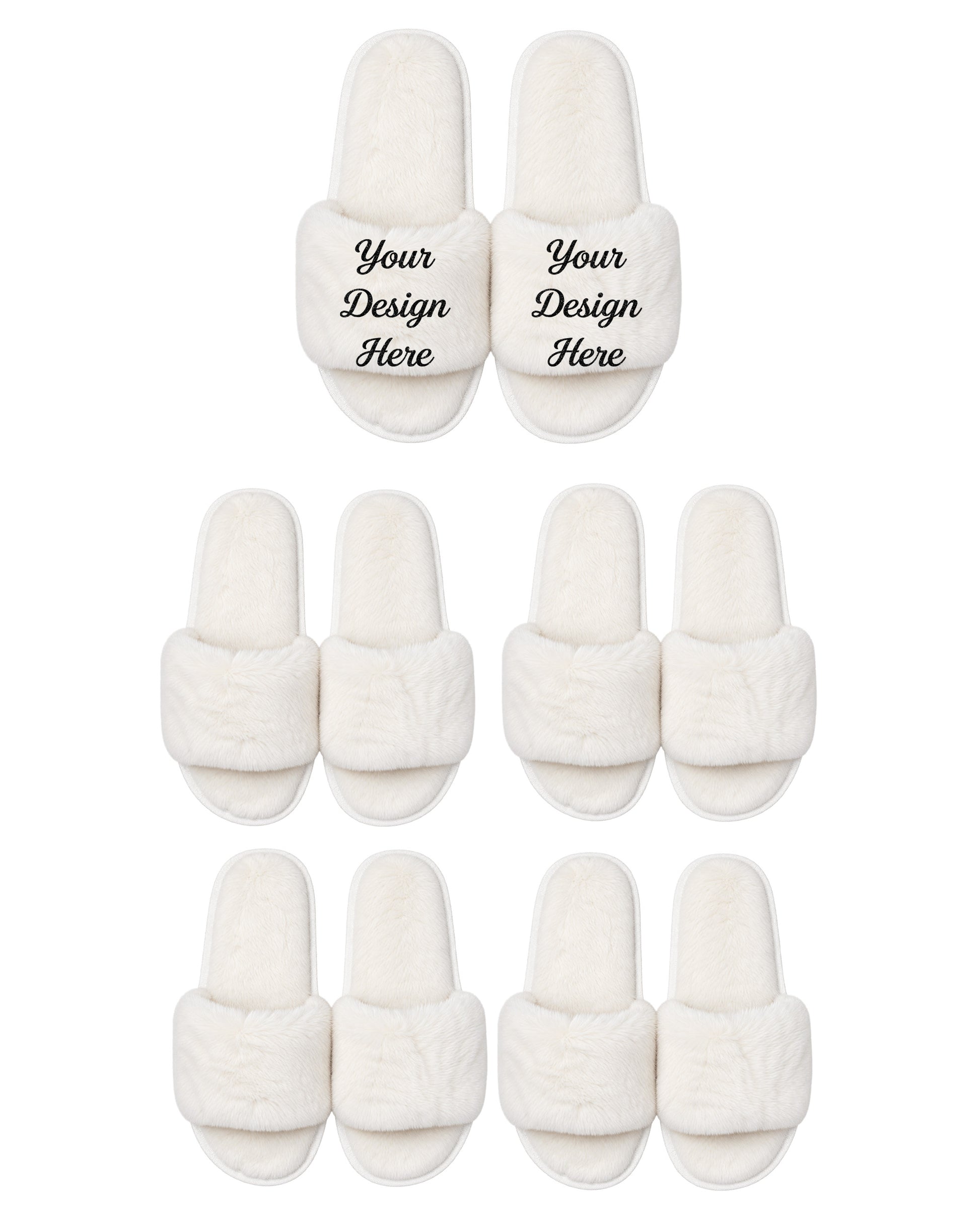 Set of 5 ivory slippers.